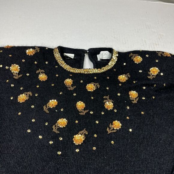 Lord & Taylor Womens Silk Blend Sweater Black Vintage Retro Knit Pullover MEDIUM - Picture 3 of 11